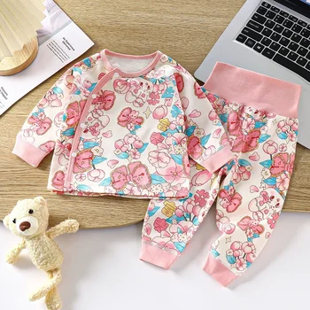 Pigiama caldo in puro cotone per ragazze dei ragazzi appena nati Pigiama a maniche lunghe con stampa simpatico cartone animato Set di abbigliamento per indumenti da notte autunnali per bambini
