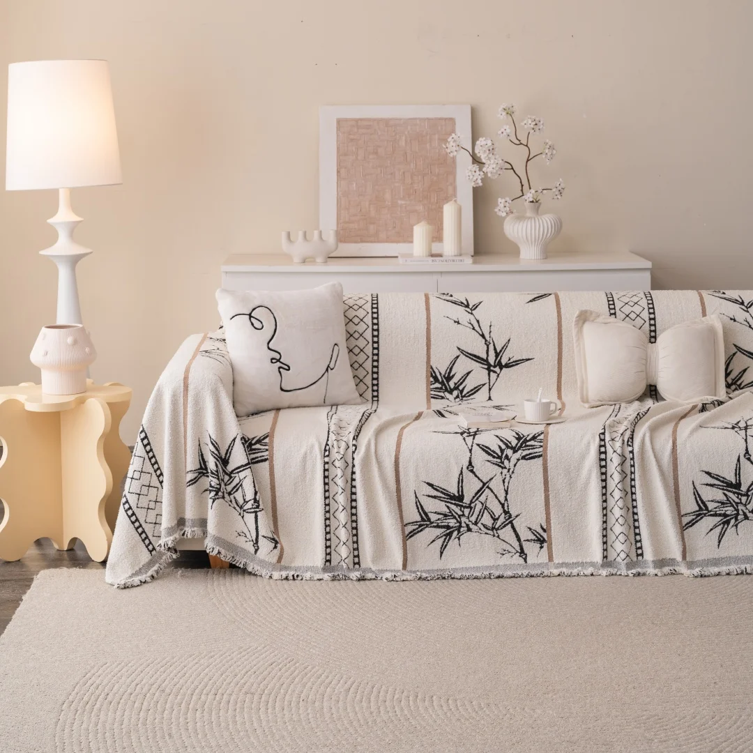 1pc Bamboo Style Fluffy Warm Sofa Towel with Tassels, Sofa Cover Blanket for Living Room - Cozy Throw Blanket for Couches 4