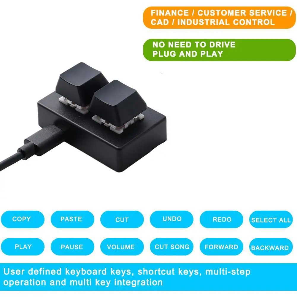 Wired Mini 2-key Custom Keyboard With RGB Light Copy And Paste One-key Password Shortcut Combinations Key Gaming Keyboard - 2
