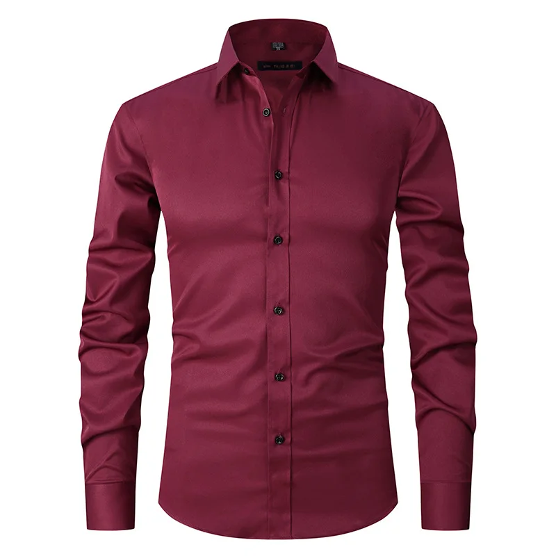 2024 New In Spring High Quality Elasticity Men Long Sleeve Top Quality Satin Face Slim Casual Base Shirt Social Business Shirts