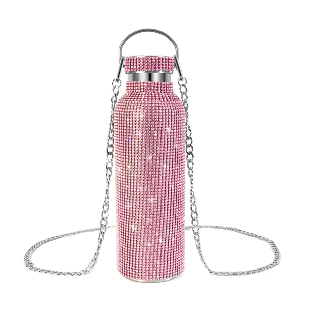 500ml/750ml Luxurious Diamond Thermos Bottle with Chain Flask Vacuum Cup Stainless Steel Water Kettle Girls Women Gift Bottle 2