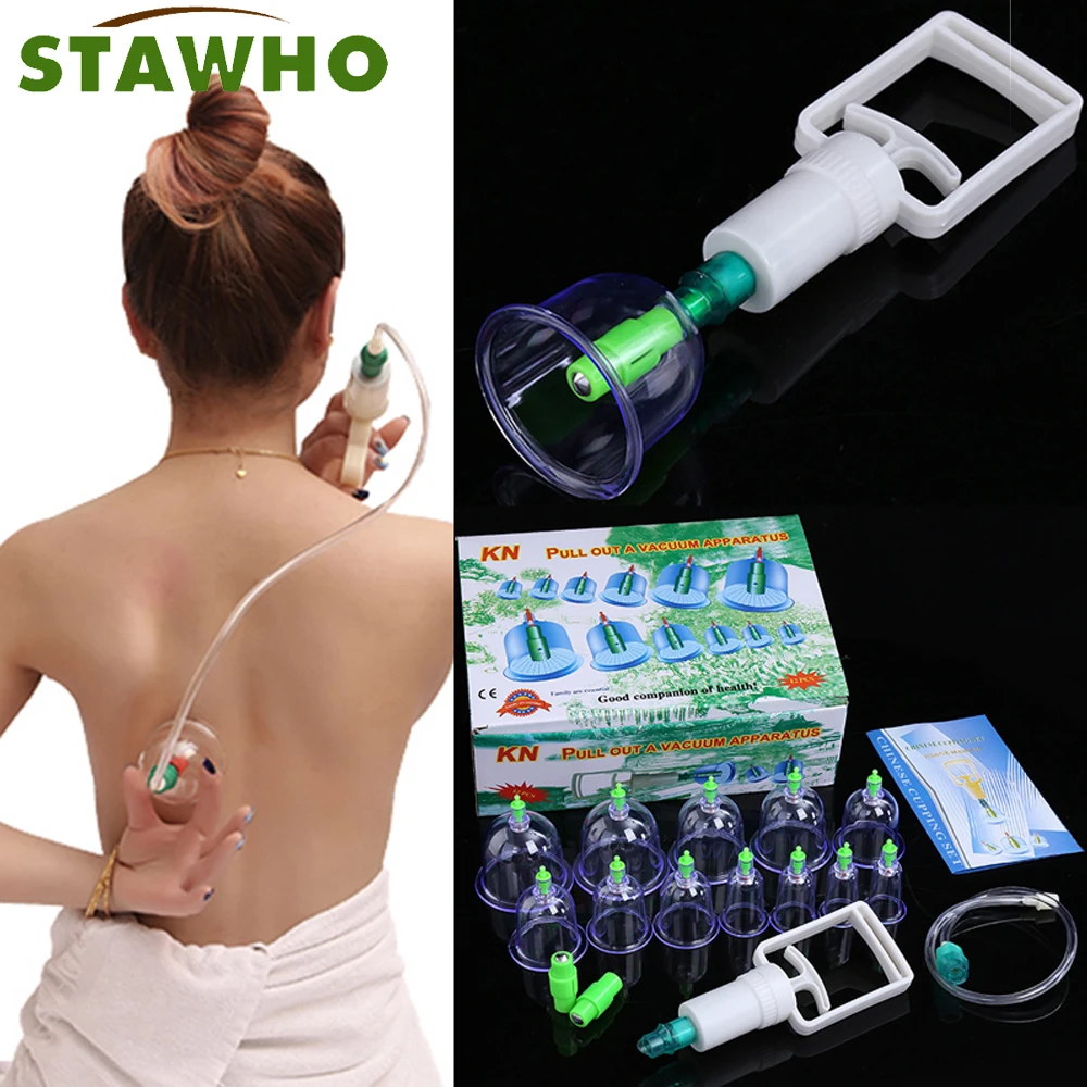 Household Cupping Therapy Set Vacuum Suction Cup Pump ABS Thick 12 Cans Cupping Massage Cups Acupuncture Massager Health Care