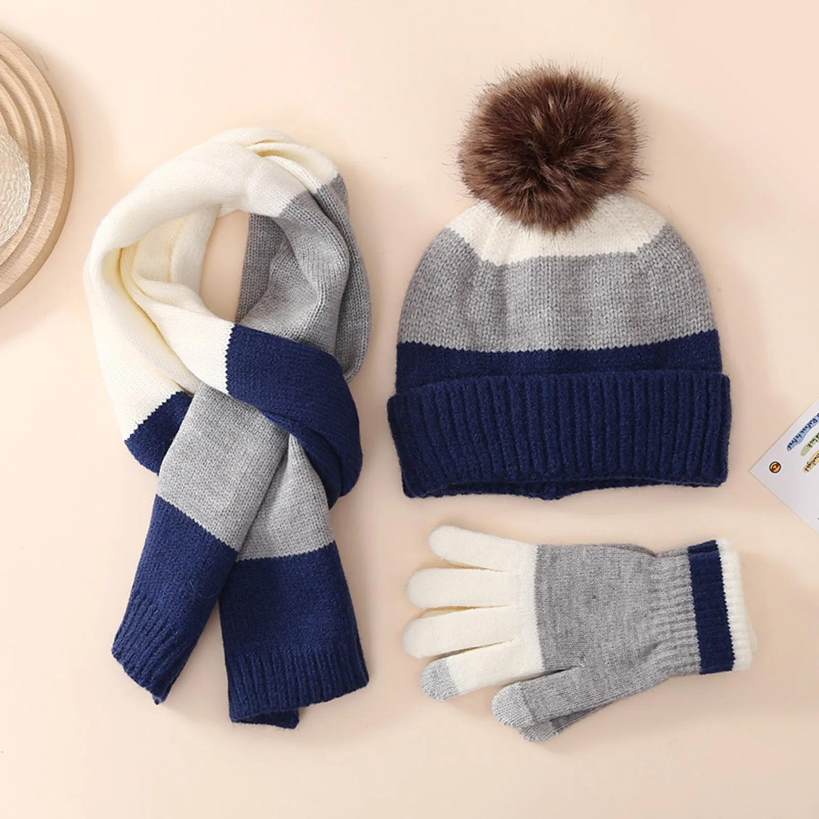 Gloves Scarf Hat Set Children 8 To 15 Years Old Winter Warm Suit Plus Wool Thickened Knitted Hat Gloves And Scarf Set