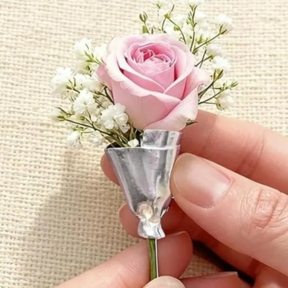 Vintage Artful Flower Vase Brooch DIY Artistic Flower Brooch Flower Bouquet Brooch Holder Clip Wearable