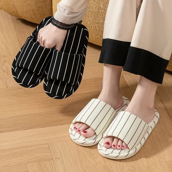 Linen Women Home Slippers Summer Beach Soft Sandals Open-toed Comfortable Soft Non-Slip Slides Indoor Outdoor Men Slippers 1