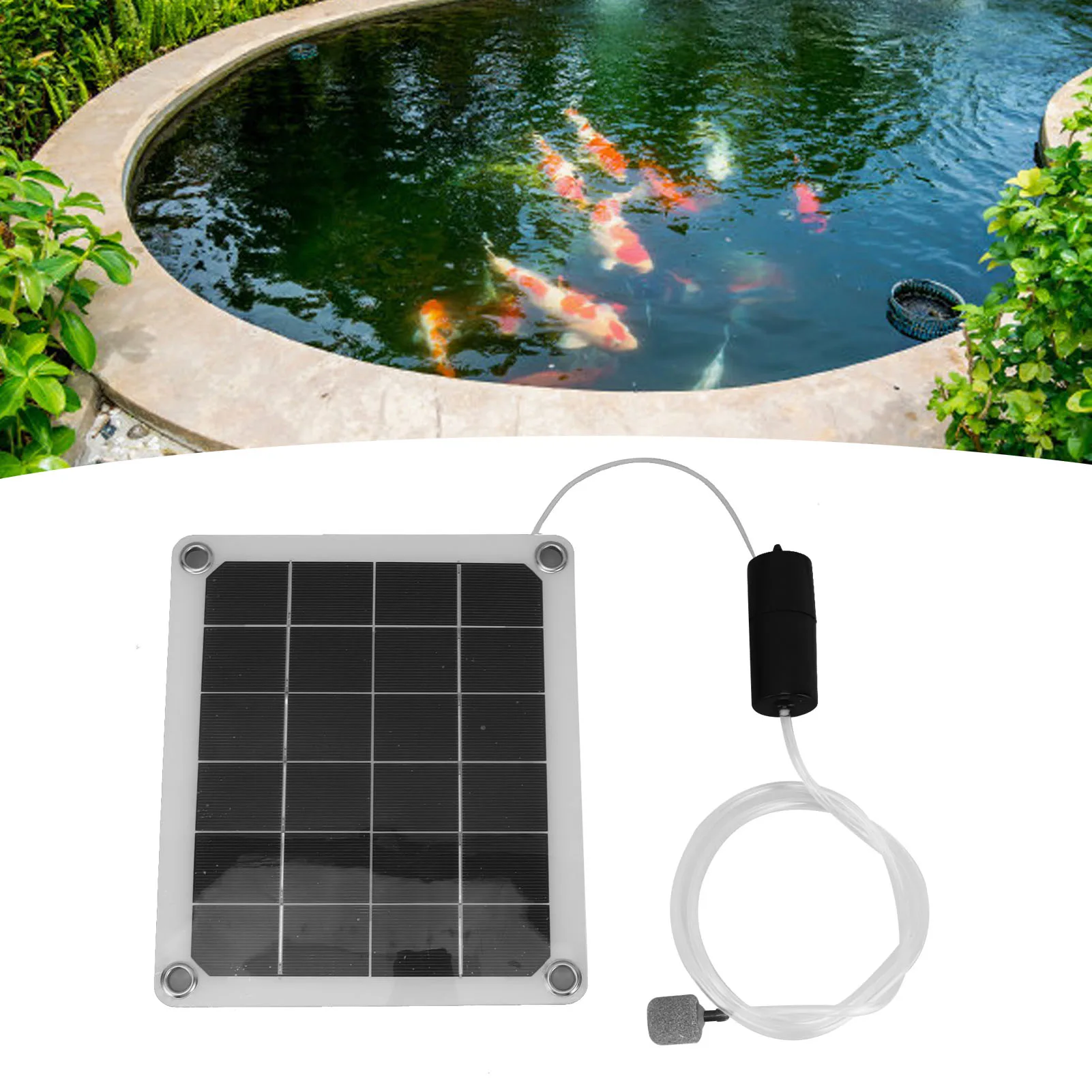 Solar Aquarium Air Pump Solar Pond Aerator Waterproof 20W Noiseless Solar Aquarium Air Pump with Air Bubble Stones for Fishpond
