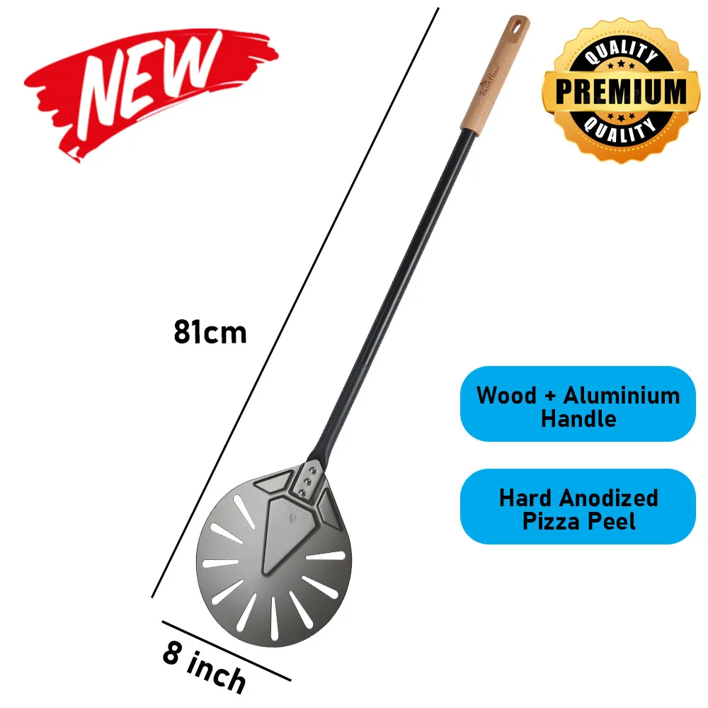 Onilini 7/8/9 Zoll Pizza-Drehschale, perforiert, hart eloxiert, Pizzaschaufel, Griff aus Aluminiumlegierung, Pizzapaddel, Pizzazubehör – Detail 10