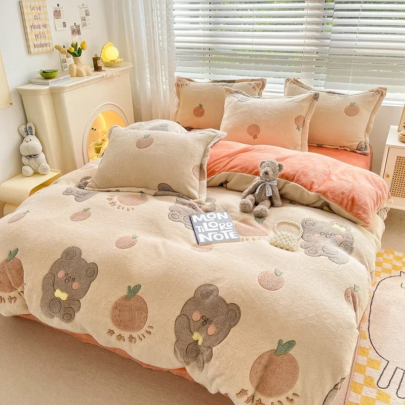 

1pcs Winter Flannel Bear Duvet Cover 220x240 Soft Warm Coral Fleece Blanket Quilt Cover Queen Bed Covers for Bed Double Duvets