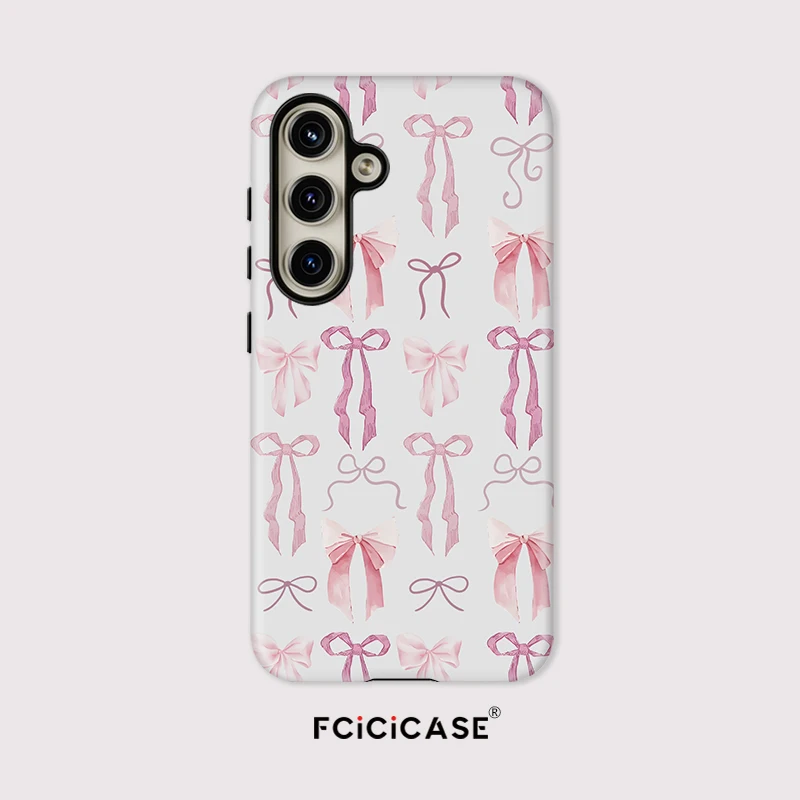 Luxury Pink Bow Knot Shockproof Phone Case - Dual Layer TPU PC Soft Cover