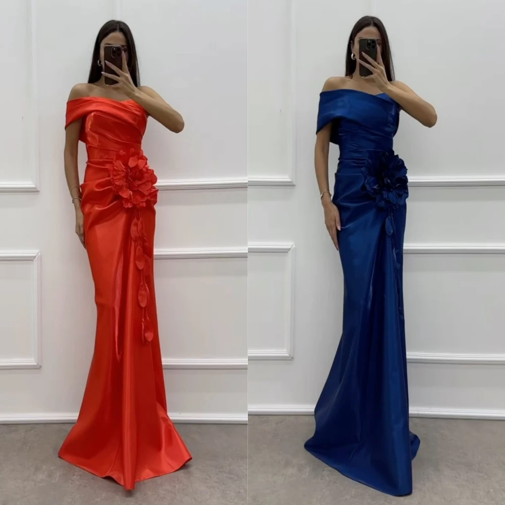 Satin Flower Valentine's Day Mermaid One-shoulder Bespoke Occasion Floor Length