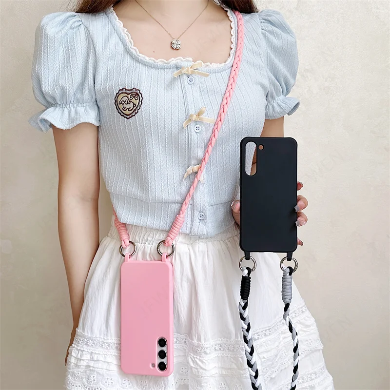 Étui de téléphone à bandoulière avec lanière pour Samsung Galaxy S25 S24 S22 S23 S20 S21 FE Plus Note 20 Ultra Silicone Soft TPU Back Cover_voghion.com