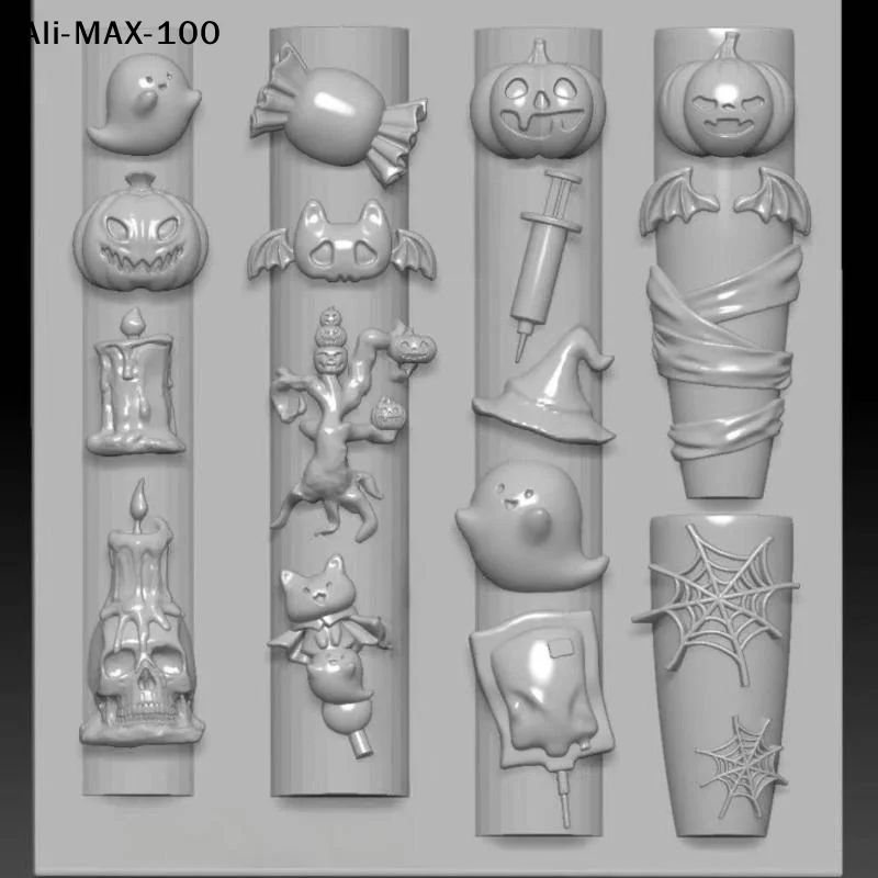 【MA3】할로윈 실리콘 네일 몰드 호박 해골 박쥐 유령 거미줄 네일 템플릿 디자인 도구 DIY 네일 아트 장식