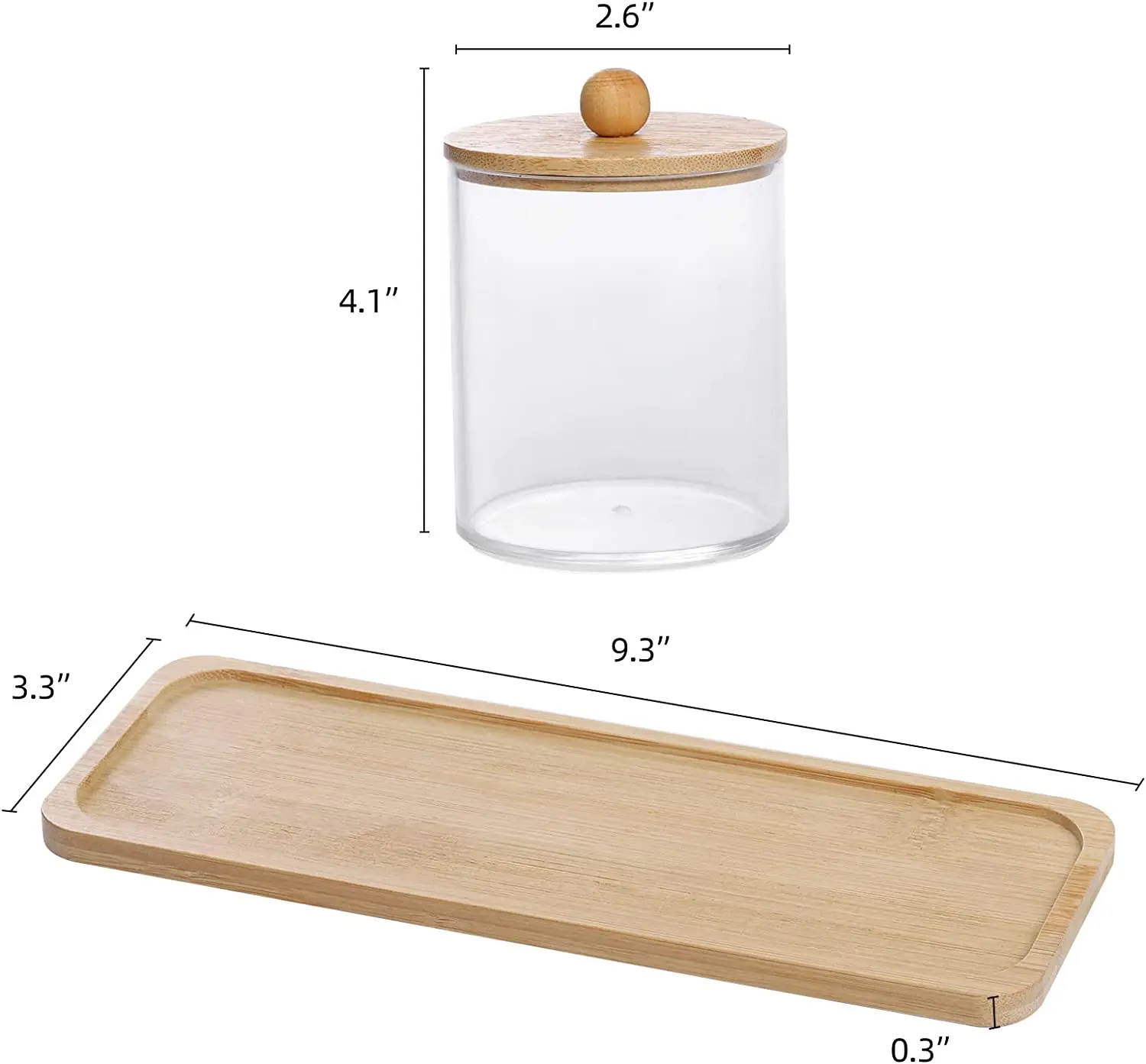 10Oz Cotton Swab/Ball/Pad Holder Vanity Tray Qtip Apothecary Jar Clear Bathroom Container Dispenser for Storage 3 Pack Wood Lids 2