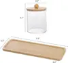 10Oz Cotton Swab/Ball/Pad Holder Vanity Tray Qtip Apothecary Jar Clear Bathroom Container Dispenser for Storage 3 Pack Wood Lids 2