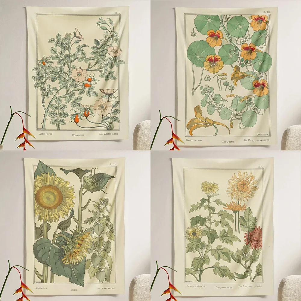 야생 장미 꽃 태피스트리 식물 해바라기, 벽걸이 빈티지 꽃 그림, 보헤미안 다채로운 INS 홈 데코