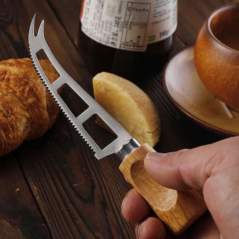 Rubber Wooden Handle Cheese Knife Butter Cutter Fruit Knife Mini Cheese Cutter for Cool Meat Charcuterie Board Tools