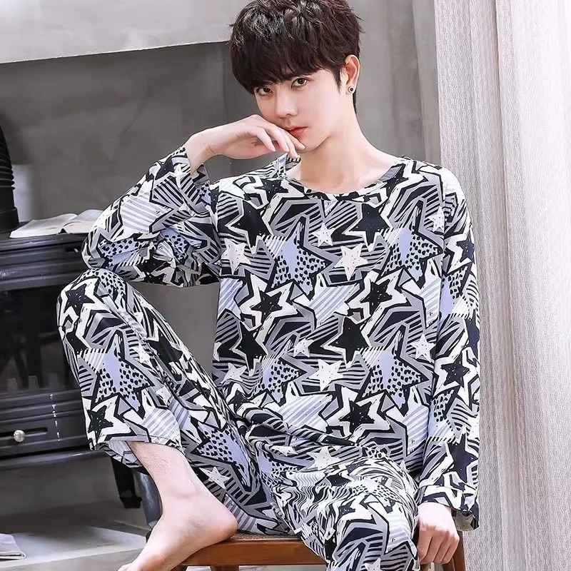 Pajamas Set 2-Piece Men Boys Spring And Fall Soft Long-Sleeved