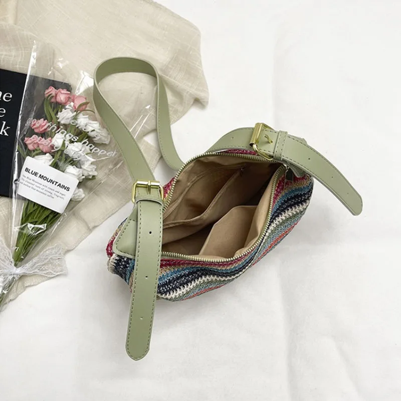 Borsa Hobo Bohemien da Donna per Vacanze, Borsa a Tracolla Intrecciata a Righe con Tracolla Regolabile, Borsa a Spalla Multifunzione per Uso Quotidiano e Vacanze - immagine 4