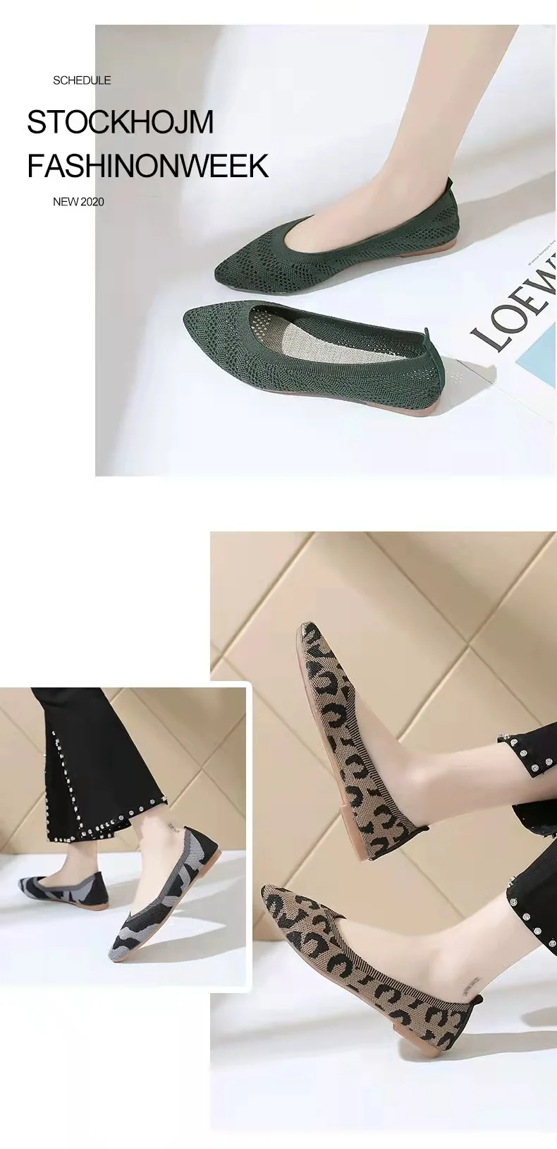 2022 Fashion Slip On Mesh Loafers Breathable Stretch Ballet Shallow Flats Women Soft Bottom Pointed Toe Boat Shoes