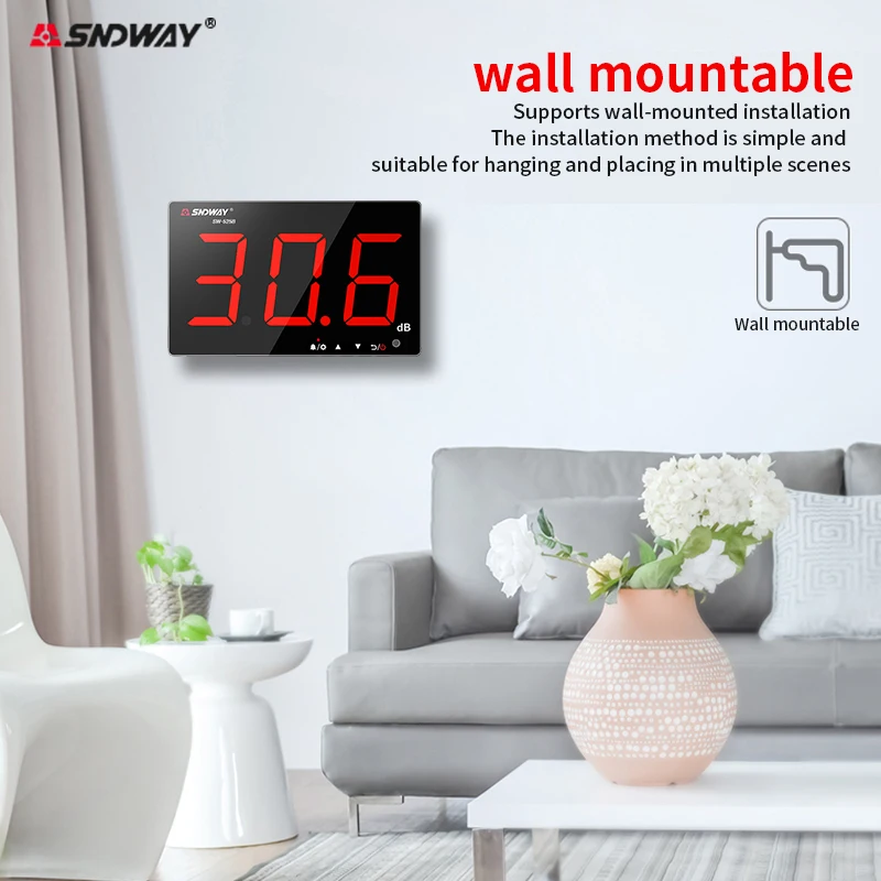 Sound level meter SNDWAY SW-525B 130dB Wall mounted handheld fast response sound noise level meter digital data storage