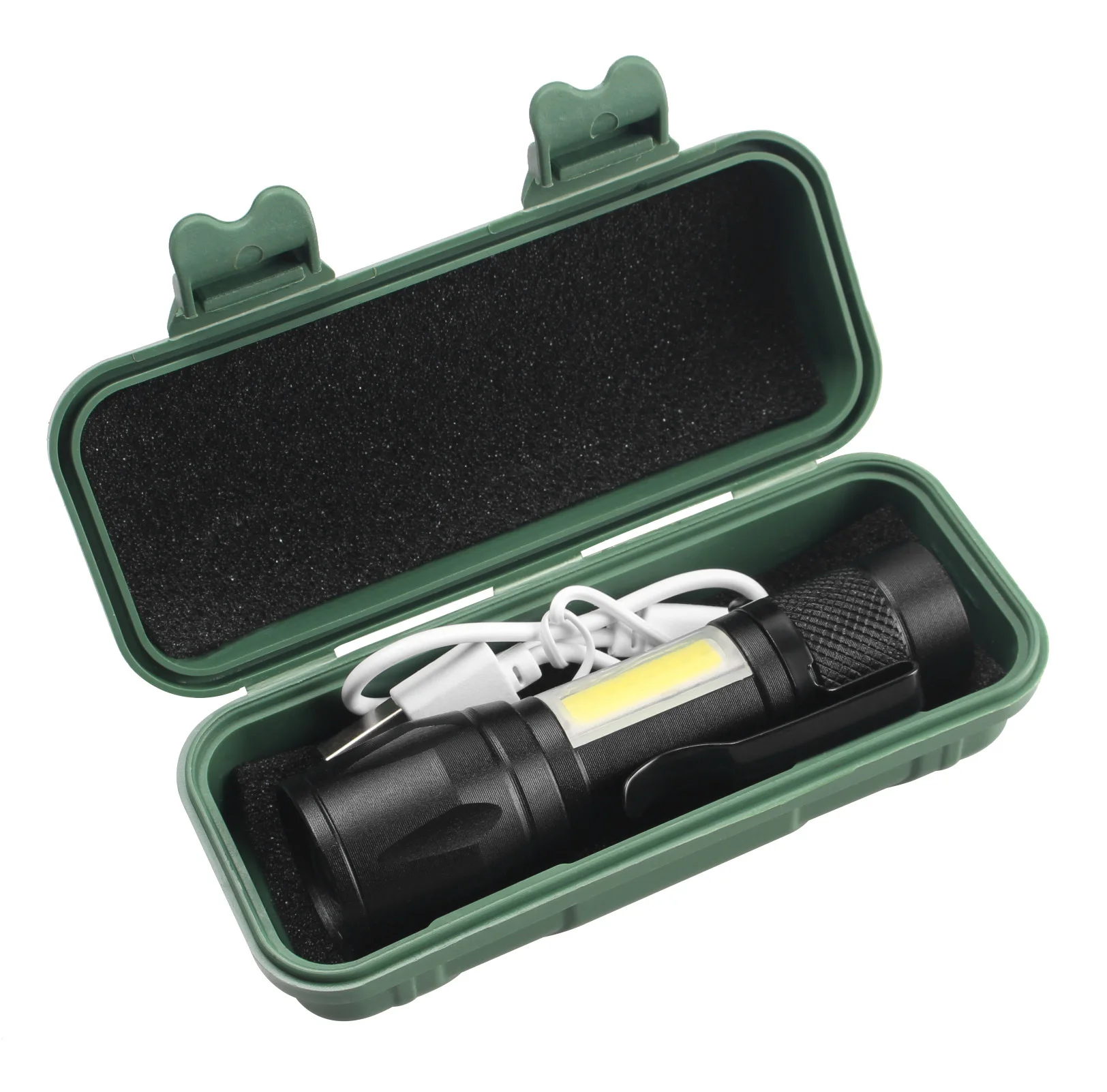 휴대용 LED 손전등 줌 포커스 토치 램프, 충전식 USB 랜턴, COB 내장 배터리, Q5 방수 캠핑 조명