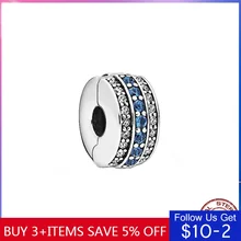 Abalorios de plata esterlina 925 para mujer, abalorios de Clip de color azul oblato, compatible con pulsera y brazalete Original de 3mm, bricolaje, joyería