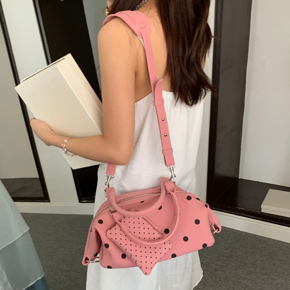 여성을위한 레트로 폴카 도트 숄더 겨드랑이 가방 간단한 휴대용 숙녀 보스턴 가방 다목적 대용량 여성 핸드백