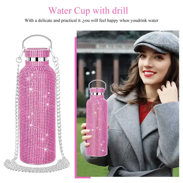 350/500/750/1000ml Luxury Rhinestone Thermos Bottle 2pcs Chain Portable Water Bottle Double Wall Stainless Steel Thermal Flask 4