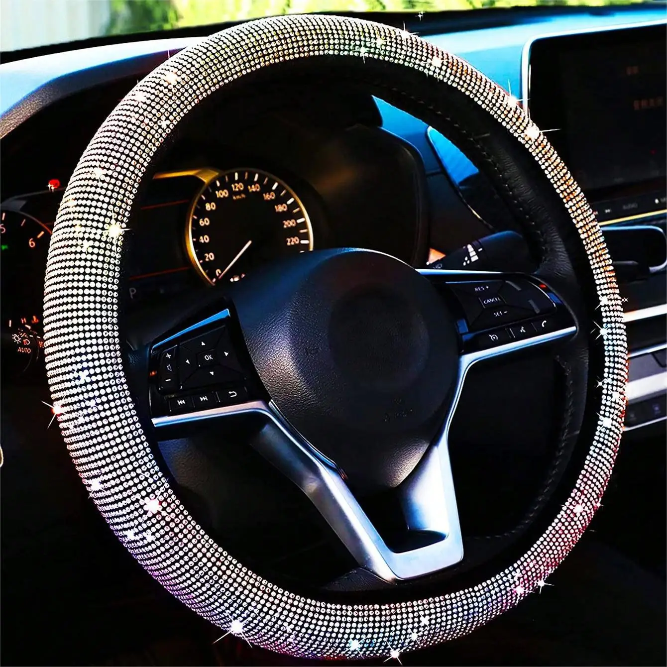 

Crystal Car Steering Wheel Cover For Women Girls Cute Glitter Steer Wheel Cover Bling Rhinestone Diamond Car Steering Protection