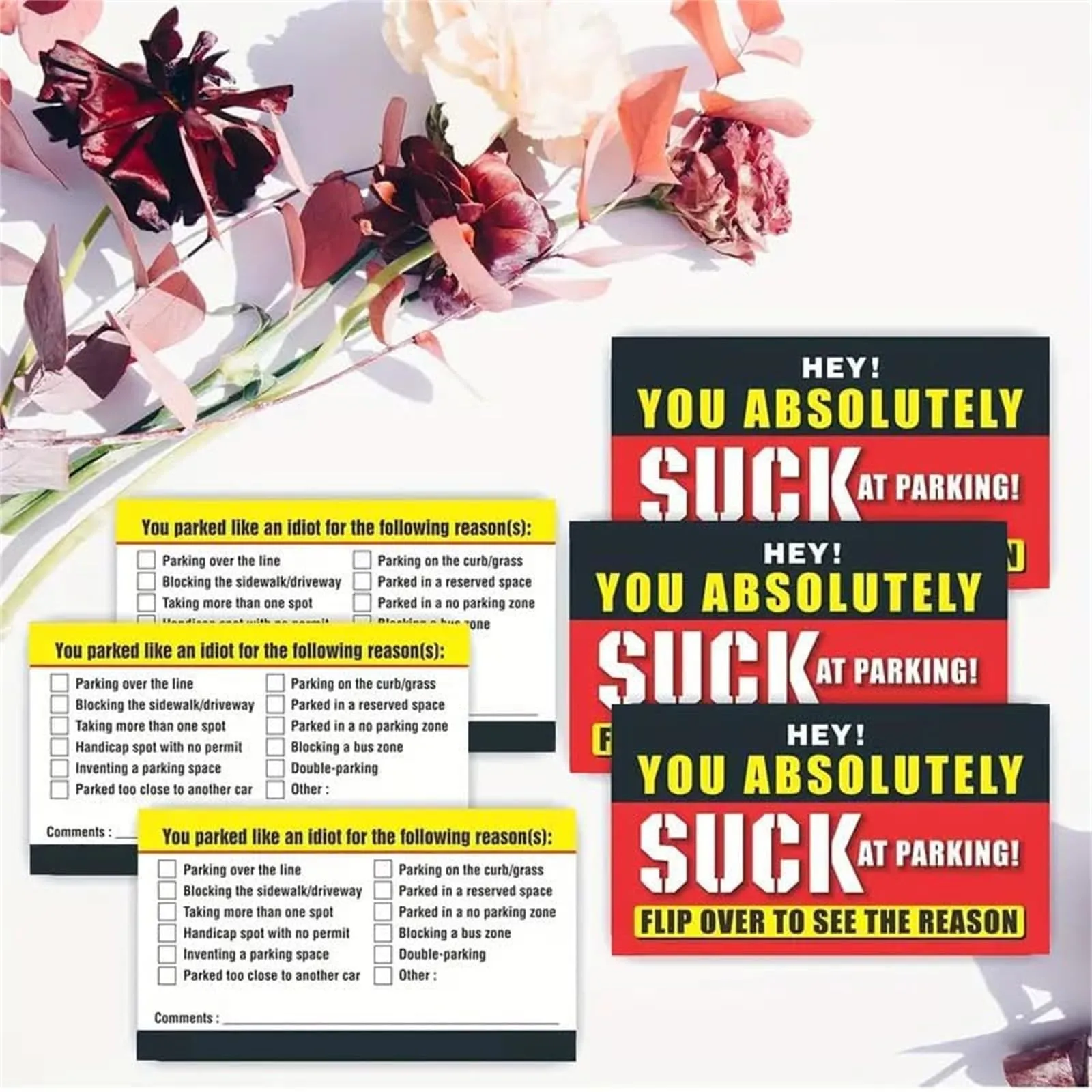 Bad Parking Cards You Absolutely Suck At Parking Cards Bad Cards Violation Tickets Funny Hilarious Prank 50Pcs prank toys card game