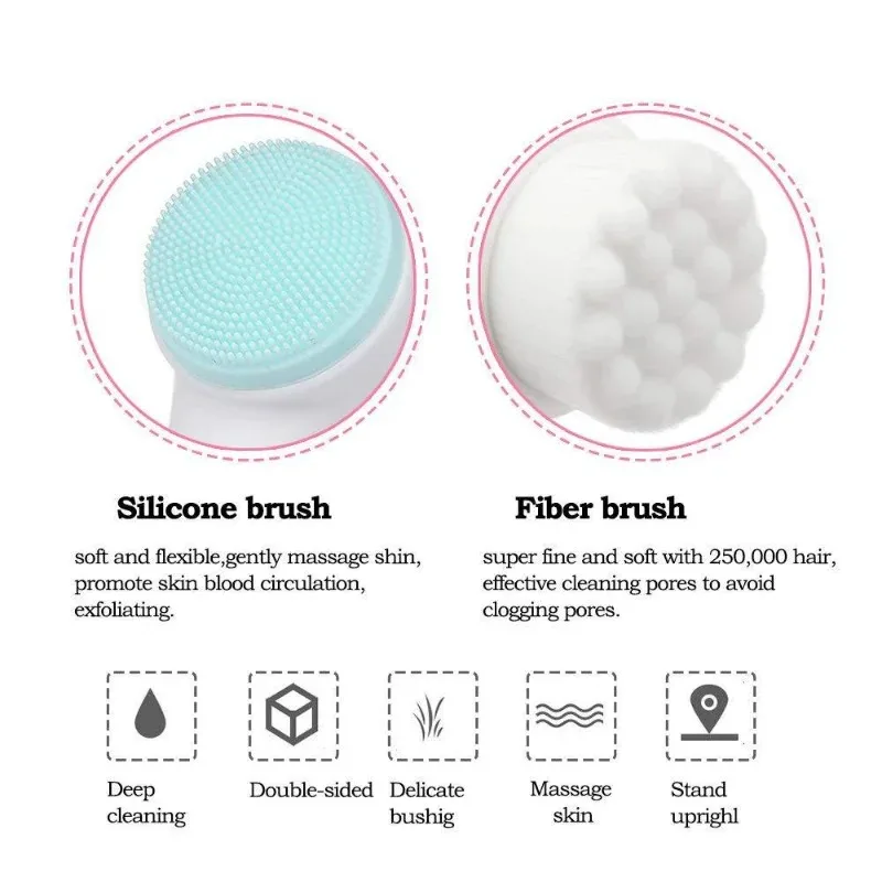 3D Double Silicone Facial Cleansing Brush Manual Massage Facial Brush Soft Bristles Exfoliator Double Sided Face Wash