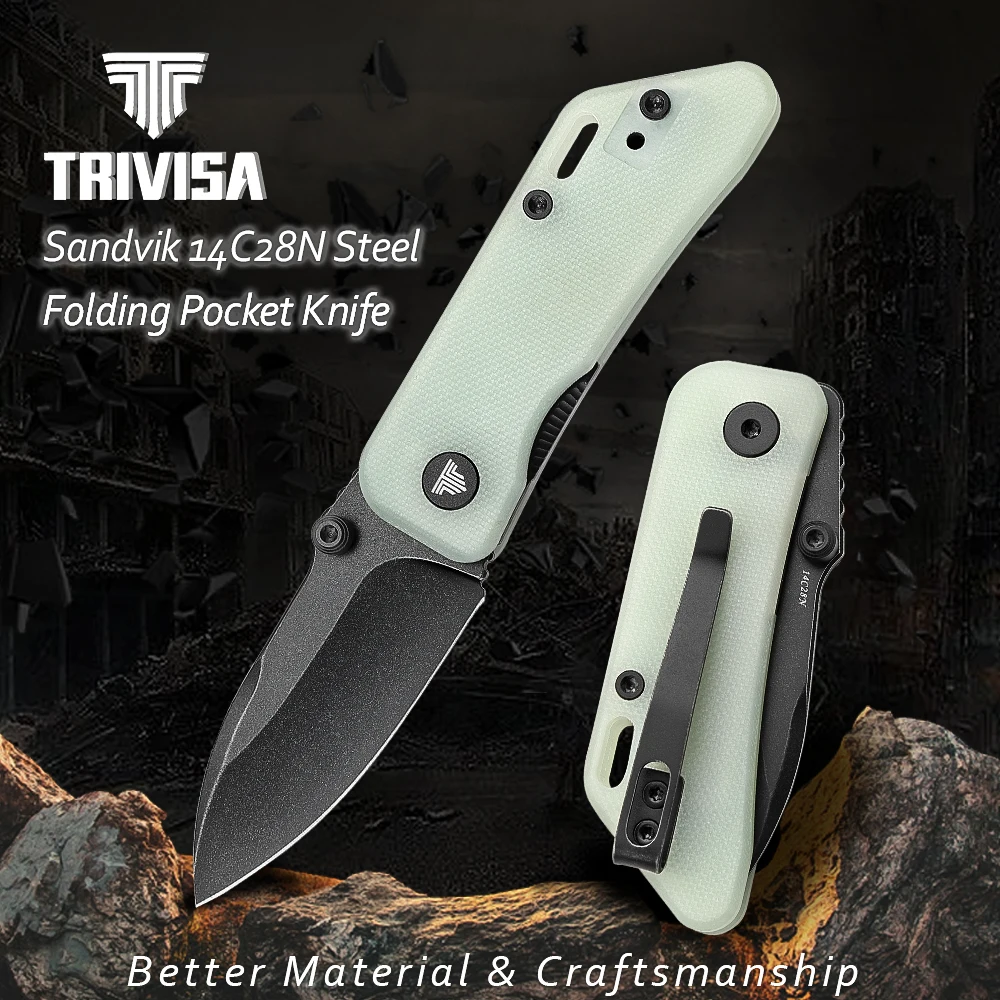 

TRIVISA Small Pocket Knife for Men, Mini Folding Knife with Clip, Camp EDC Tool，2.32" 14C28N Steel Blade , G10 Handle， Bootes-03