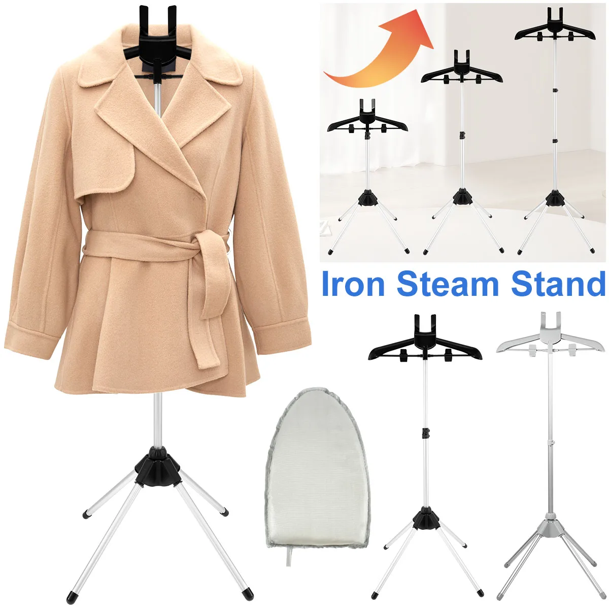 Garment Foldable Tripod Steamer Rack Display Stand Clothes Hanger Cloths Iron Hanging Stand Clothing Drying Rack Steamer Bracket