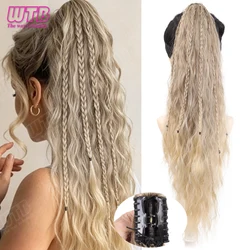 Gradient Color Synthetic Ponytail Wig for Women with Large Claw Clip, Wavy Curls & Braids (T1B/613)