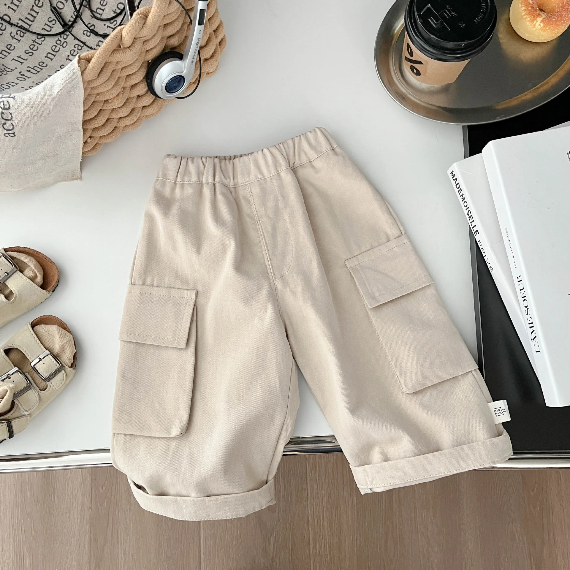 2025 Autumn New Baby Boys Cargo Pants Solid Infant Loose Trousers Girls Large Pocket Casual Straight Pants Children Clothes 4
