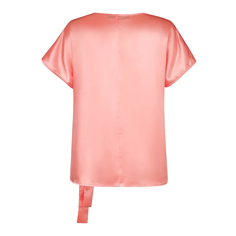 cintura amarrada elegante, tops com gola redonda,