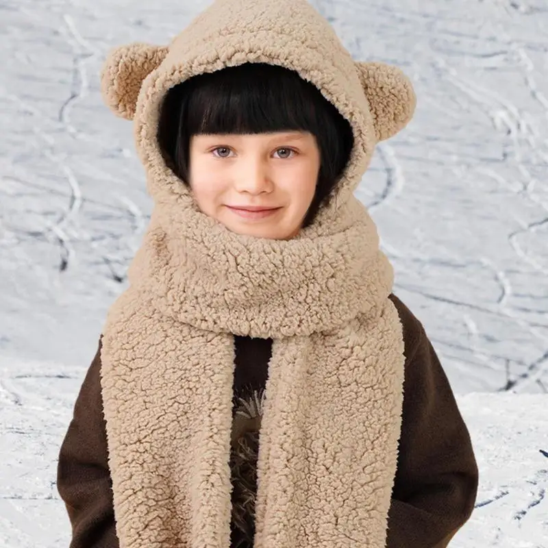 Winter Cartoon Child Hat Scarf Bear Ear Hat Scarf Gloves Set 3 in 1 Keep Warm Casual Plush Hats Thicken Neck