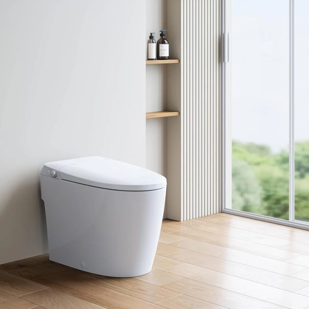 Non-electric Smart Bidet Toilet with Dual Bidet Nozzles Cleanse, Smart Toilet Built-in Pump for Power Flush,Map Flush 1000 Grams 6