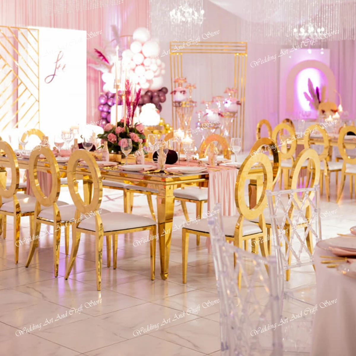 Description Picture 4 of item4pcs/24pcs/6pcs/12pcs)High Quality Hotel Events Dining Furniture Gold Metal Iron Event Chairs Stainless Steel Wedding Chair