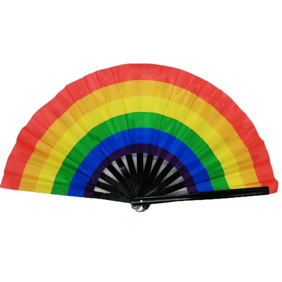 Set Di 3 Ventagli Arcobaleno Pieghevoli A Mano - Colorati Per Danza, Feste, Decorazioni - 3