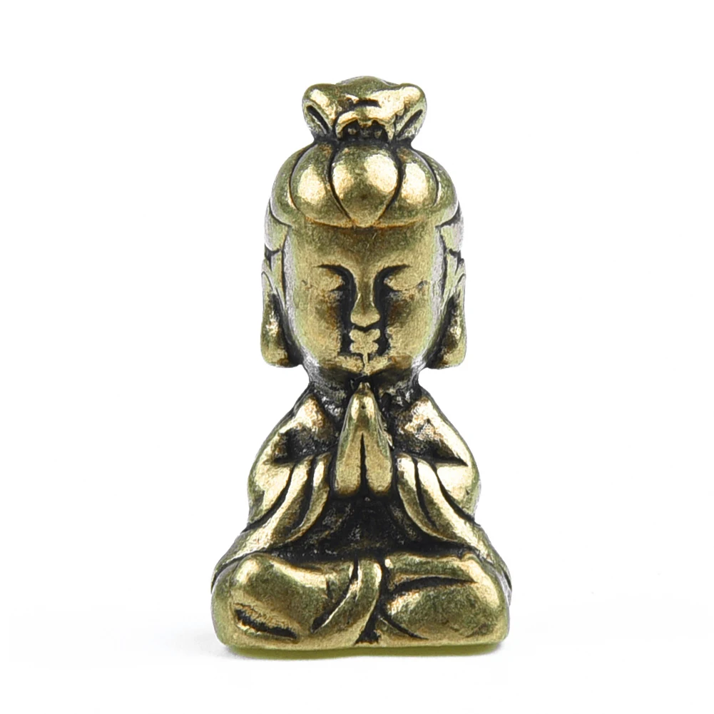 

Solid Brass Guanyin Buddha Figurine Small Ornaments Vintage Copper Buddha Statue Miniature Figurines Home Office Desk Decor