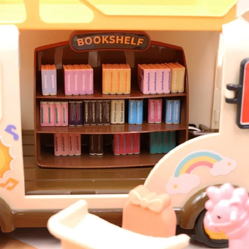 Animal Toy Set New Forest Outdoor station wagon school bus DIY Simulation Furniture Girl Play House Toys kid birthday Gift