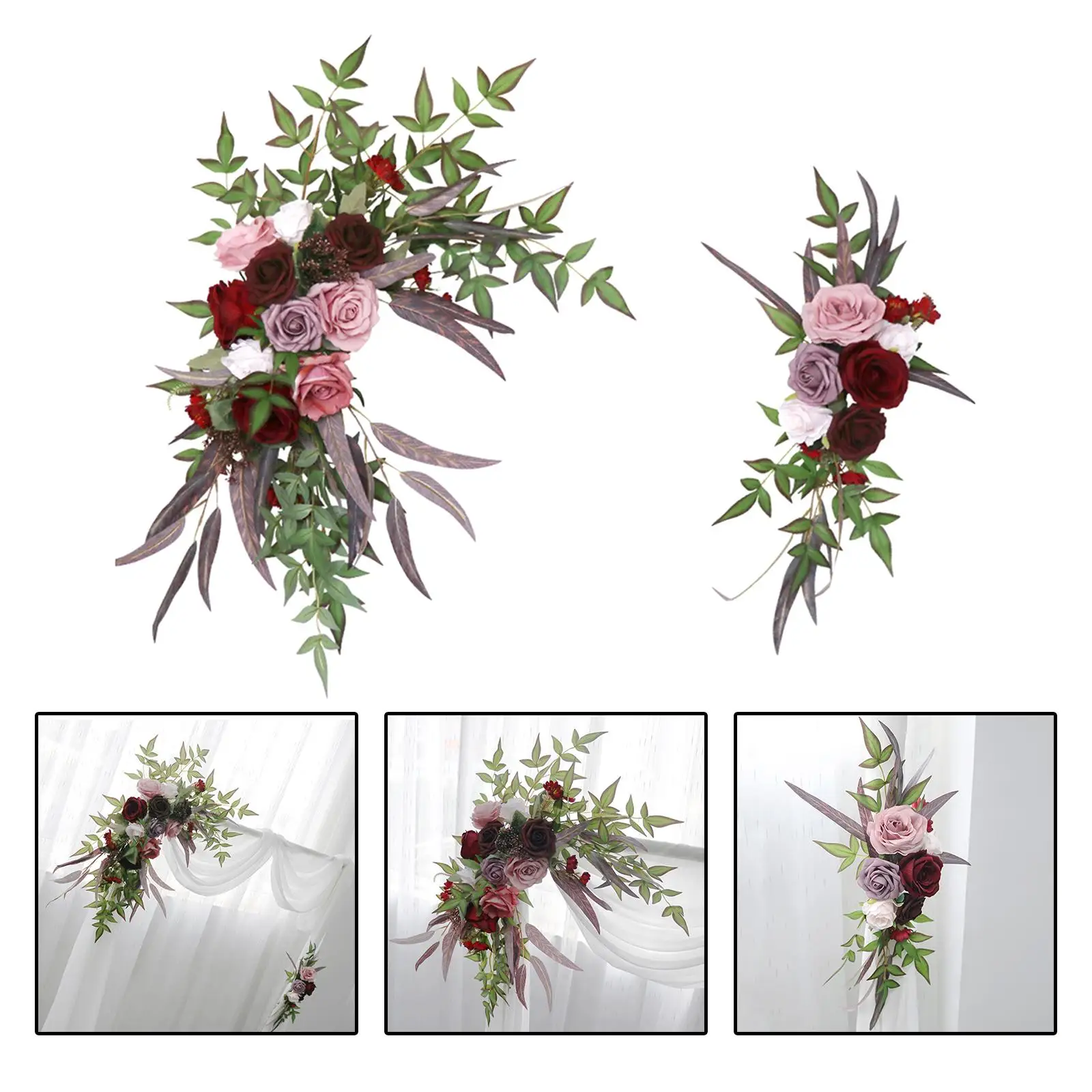 2Pcs Flower Swag Arch Floral Arrangement Artificial Floral for Backdrop Sign