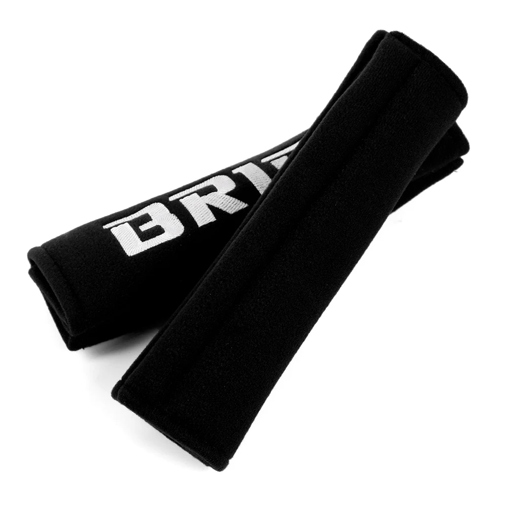 2pcs JDM Style Suede Seat Belt Cover Soft Harness Pads Shoulder Pad Embroidered Logo
