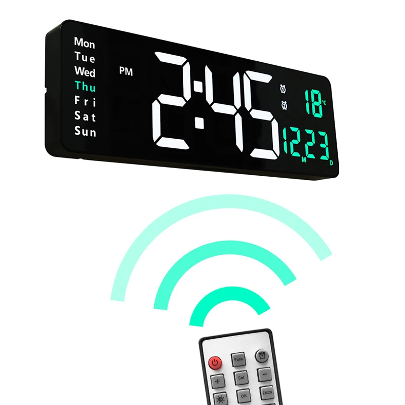 Digital Wall Clock 16inch Large Alarm Clock Remote Control Date Week Temperature Dual Alarms LED Display digital wall clock