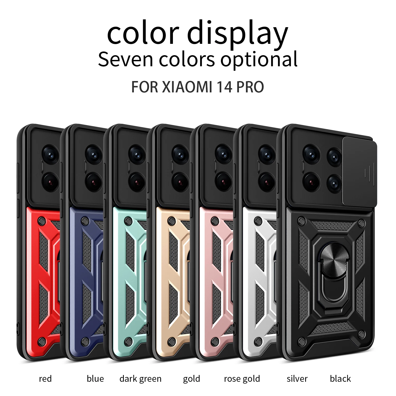 Military Armor Slide Camera Case with Magnetic Ring Holder - Durable Protective Phone Cover