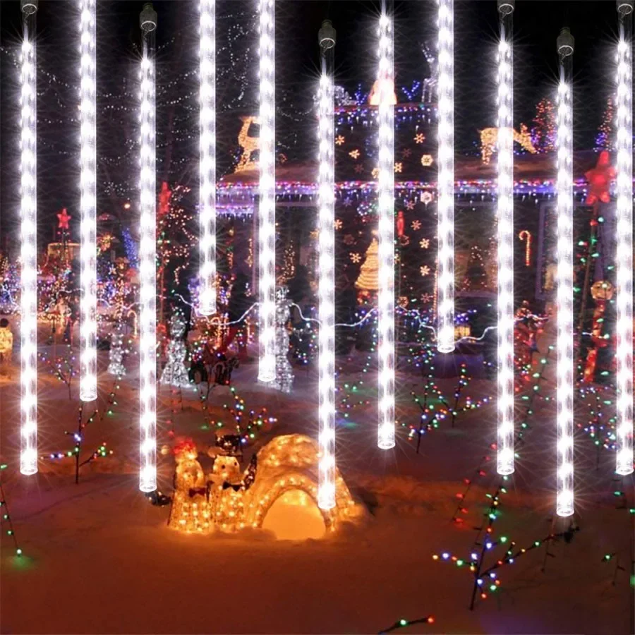50Cm Meteor Shower Rain Lights Led Christmas Fairy Tube String Light Waterproof Drop Icicle Snow Falling Raindrop Fairy Lights