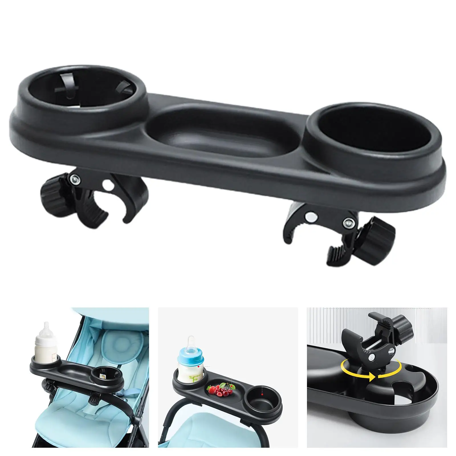 Universal Baby Stroller Snack Tray with Cup Feeding Bottle Holder, Removable Organizer with Adjustable Clip Non Slip Washable