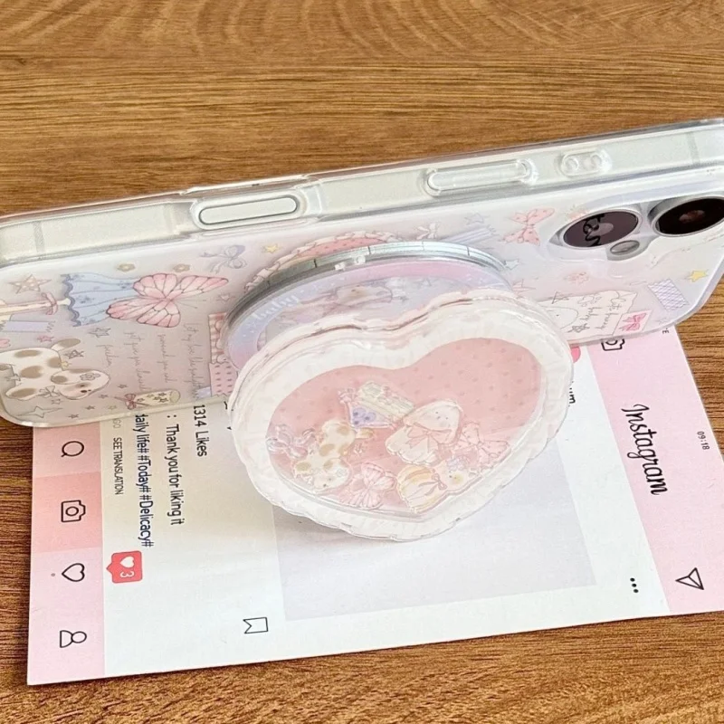 Magnetic Griptok Cartoon Quicksand Heart Phone Stand with Wireless Charging Capability