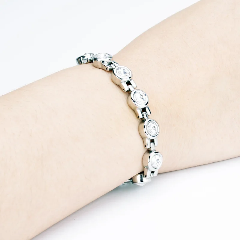 Women's Titanium Steel Zircon Crystal Bracelet Negative Ion Anti-radiation Germanium Anti-fatigue Fat Burning Health Bracelet